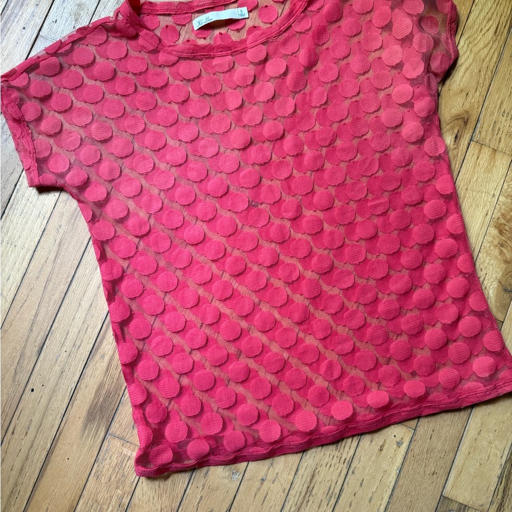 Red Sheer Polka Dot Top